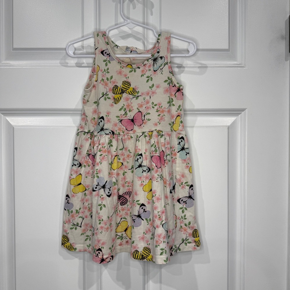 H&M Girls Butterfly Floral Print Sleeveless Jersey Dress Size 2-4Y